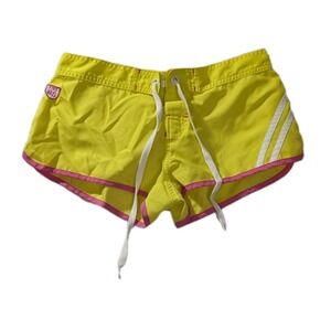 Victoria's Secret PINK Y2K Micro Swim Shorts XS Yellow Pink Drawstring VTG